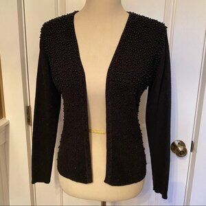 LILLIE RUBIN VINTAGE SWEATER CARDIGAN BLACK BEAD LONG SLEEVES Size S